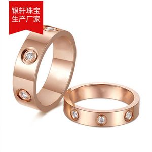 Charme de créateur Love New Rose Gold Six Diamond Ring Titanium Steel One Line Couple