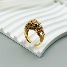 Designer Charm Medieval Vintage Copper PLATED True Gold Wax Set kleurrijke zirkonium carter cheetah opening verstelbare ring
