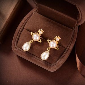 Designer Charm Stud Oorbellen Viviane Luxe Damesmode-sieraden Saturn Earing Parel gouden oorbel cjeweler planet Westwood Woman 51