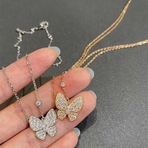 Designer Charm Van volledige diamant vlinder ketting Hoge versie Originele Buckle Light Luxe Gepersonaliseerde romantische internet beroemdheid Trend Kraagketen Sieraden