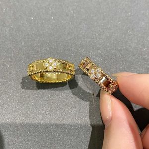 Designer Charm van caleidoscoopring Dames puur verzilverd 18k goud smalle klaver volledige diamant wijs vinger paar handstuk met logo