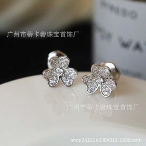 Charme de créateur Van Mini Boucles d'oreilles en trèfle pour femmes 925 Face brillant en or sterling en argent sterling avec des pétales de diamant style et élégant style