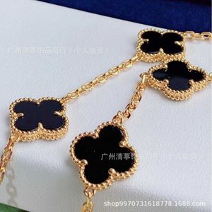 Designer charm van tien bloem ketting cnc vier bladgras 10 V goud vergulde 18k roze slot botketen zwarte agaat sieraden