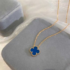 Designer Charm Van V Gold Lucky Four Leaf Grass Gepated 18K Blue Agate Necklace for Women In Beauty Simple and Luxury Sieraden