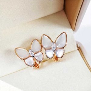 Charme de créateur Van White Boucles d'oreilles Butterfly Beimu 925 argent sterling plaqué avec une famille Gold V 18K