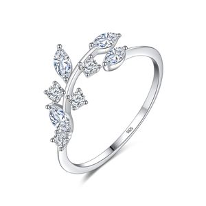 Ontwerper Charmante vrouwen 3A Zirkon Leaf Open Ring Korea Fashion Luxury S925 Zilveren Temperamentring Vrouwelijk Prachtig ring Wedding Party High-end sieraden Gift