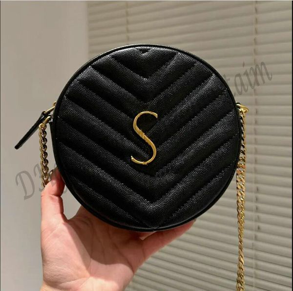 Designer Chevron Quilted Grain Vinyle Round Camera Bag France Luxury Brand Y Poudre Embossed Leather Lady Shouler Sacs Femmes Cross Body Chain Strap Pouch