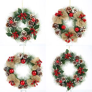 Diseñador Navidad Garland Puerta Colgante Decoración Rine Aguja Pino Cono Bola roja Guirnalda de flores Adornos Suministros para fiestas al por mayor