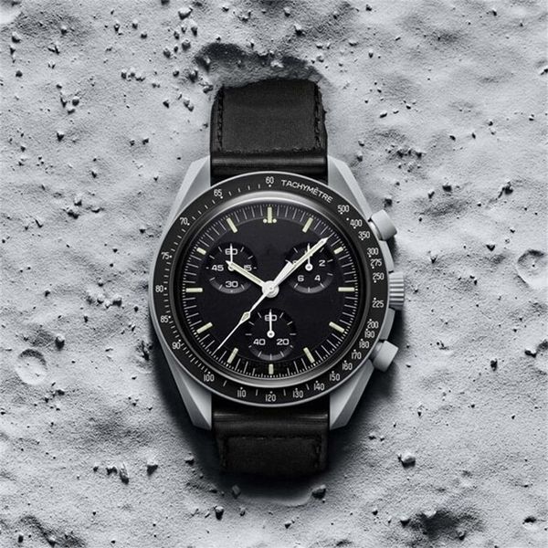 Diseñador CIOCERAMIC Planet Moon Relojes para hombre Reloj deportivo negro Relojes de nailon de 42 mm Reloj de cuarzo Relogio masculino Inoxidable Sapphir1989
