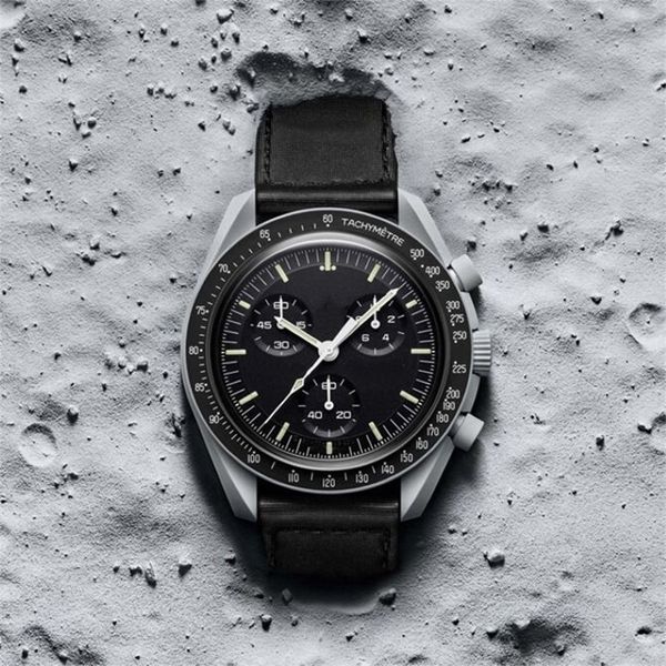 Diseñador CIOCERAMIC Planet Moon Relojes para hombre Reloj deportivo negro Relojes de nailon de 42 mm Reloj de cuarzo Relogio masculino Inoxidable Sapphir274E