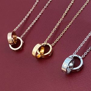 Diseñador círculo collar joyería de lujo oro plata doble anillo dos filas colgante de diamantes para hombre mujer amor collares pendientes 04Cz #