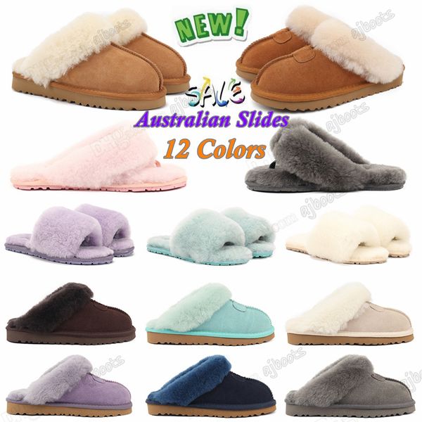 Designer classique australien wgg diapositives neige Demi pantoufles fluff fuzz ouais diapositive femme Couleur unie scuffette ii femme fille dame hiver plat australie 34-43