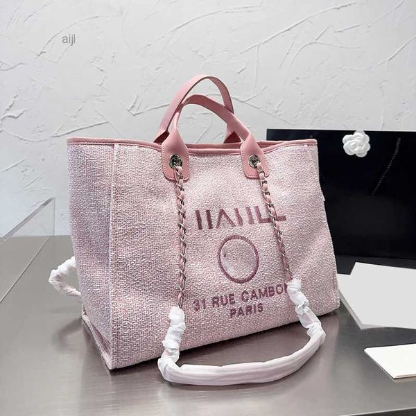 Designer Classic C Marque Tote Beach Shopping Sacs Cavan Deauville Chaîne Poignée Grande Capacité Rose Femmes Deux Tons Bagages De Luxe Sac À Main En Plein Air Voyage Vacances