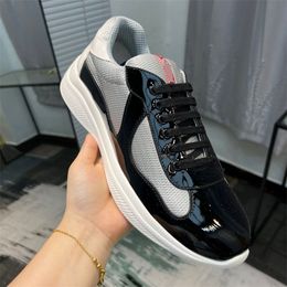 Designer Klassieke Casual Schoenen America Cup Lakleer Sneakers Lage Tops Platte Trainers voor Heren Lederen Nylon Zwarte Outdoor Trainer Sportschoenen Komen met stofzak