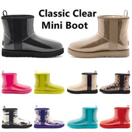 Diseñador Classic Clear Mini Boots Women Tobre Snow Boot Agua Furry Furry Leopard Impresión Caki Black Rojo Azul Amarillo Púrpura Mantenga Booties de plataforma cálida