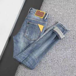 Designer classique européen jeans pour hommes presbytérien monogramme broderie cousu déchirure tendance marque pantalon de moto pour hommes slim