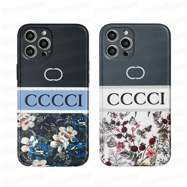 Designer Classic Flower Letter Cas de téléphone pour l'iPhone 15 14 13 12 11 Pro Max Super mince IMD TPU Retro Impression anti-knock COQUE LURXE COUVERTURE DE PROTECTION CAMERIE FULLE