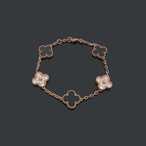 Designer Klassieke Lucky Clover Zwarte Onyx Armband 18K Wit Verguld Dames en Meisjes Valentijnsdag Moederdag Verlovingssieraden Vervagen Gratis69