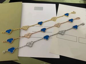 Designer Classic Lucky Clover Blue Diamond Bracelet Plaqué Or Dames et Filles Bracelets Saint Valentin Fête des Mères Bijoux de Fiançailles Fade Free