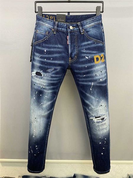 Designer Classic Mens Jeans Knight Boy Jeans Style Slim Stretch processus de lavage en pierre jeans déchirés taille asiatique 28-38