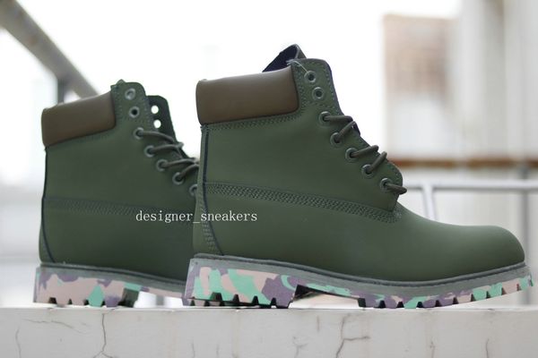 Diseñador Clásico Botas de trabajo para hombre Ejército Verde Camo Camuflaje Suela Invierno Senderismo al aire libre Zapatos para caminar Moda de lujo Casual Rojo Marrón Tobillo para hombres con caja