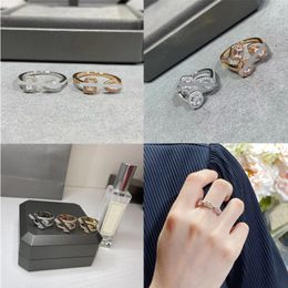 Designer Classic Mesiks Series Rose Gold Gold Sliding Move Three Diamond Band Ring Women Personality Jewelry Party Wedding Luxury Lovers Gift Mother's Day Gift