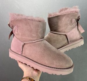 Designer Classic Single Ribbon Bow Low Barrel Snowboot Rubberen zool Antislip en warme dameslaarzen met platte bodem