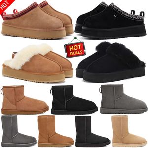 Designer Klassieke stijl Snowboots Australië Mini Platform Laars Dames Tazz Slippers Tasman Suede Slides Winter Wol Warme Laarsjes Schapenhuid Schoenen Enkellaarsjes