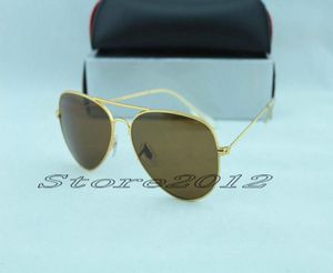 Designer klassieke zonnebrillen heren WOMES Zonneglazen bril Goud frame bruin 58 mm glazen lenzen grote metaal 9664384