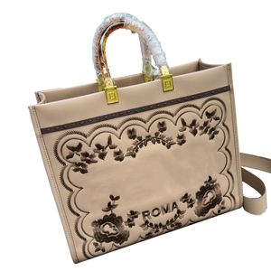 Designer Classic Sunshine Sac à bandoulière brodé Italie Marque Grande capacité Femmes Sac fourre-tout Roma Haute Qualité Dames Sacs à bandoulière en cuir véritable Sac à main