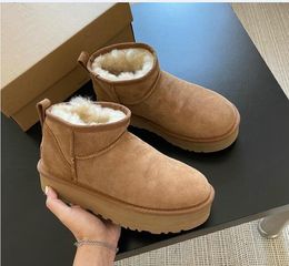 Designer Klassieke Ultra Mini Laarzen Snowboot Platform Dames Heren Bont Schapenvacht Tazz Kastanje Zand Mosterdzaad Beige Drijfhout Australische Winter Enkelschoenen