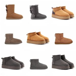 Designer Classic Ultra Mini Bottes Bottes de neige Plate-forme Femmes Hommes Fourrure en peau de mouton Tasman Tazz Châtaignier Sable Moutarde Graine Beige Bois Flotté Australien Hiver Cheville Chaussure A37