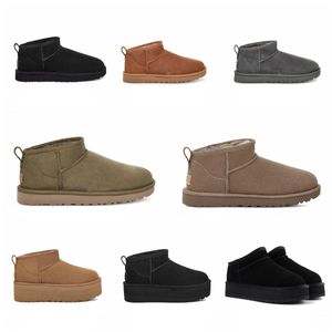 Designer Klassieke Ultra Mini Laarzen Snowboot Platform Dames Heren Bont Schapenvacht Tasman Tazz Kastanje Zand Mosterdzaad Beige Drijfhout Australische Winter Enkelschoen A40