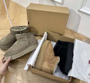 Designer Klassieke Ultra Mini Laarzen Snowboot Platform Dames Heren Bont Schapenvacht Tasman Tazz Kastanje Zand Mosterdzaad Beige Drijfhout Australische Winter Enkelschoen LOP