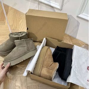 Designer Classic Ultra Mini Bottes Bottes de neige Plate-forme Femmes Hommes Fourrure en peau de mouton Tasman Tazz Châtaigne Sable Moutarde Graine Beige Driftwood Chaussure d'hiver australienne 445ess