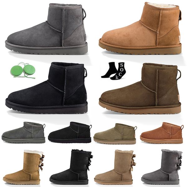 Diseñador Clásico Ultra Mini Ug Botas para mujer Botas de nieve Plataforma Corta Hombres Piel Piel de oveja Arena Mostaza Semilla Beige Australian Uge Invierno Tobillo Botines