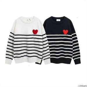 Designer classique noir blanc rayure pull en tricot pull coeur coeur paris sueur hommes femmes tirez le col roulé