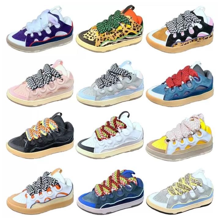 Designer Classical Curb Sneakers Mesh Woven Lace-up Shoes Style Extraordinary Sneaker Embossed Leather Men Womens in Nappa Calfskin Shoe Rubber