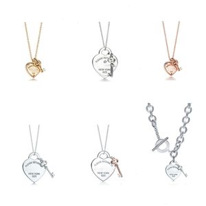 Designer Classics 925 Sterling Silver Heart Key Gold Plated Diamond Necklace Populaire liefde Pendant Kraagketen