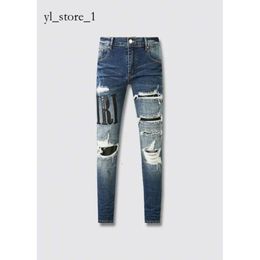 Vêtements de créateurs Amires Jeans Pantalons en denim Amies High Street Fashion Hommes avec broderie bleue Patch peau de serpent cassé Slim Fit Petits pieds Kusbi Jeans Distr 6751