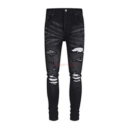 Designer Clothing Amires Jeans Denim Pants 2023 High Street Fashion Nouveaux Jeans noirs cassés pour hommes avec patchs blancs Pantalons à la mode Amies 3033 Distressed Ripped