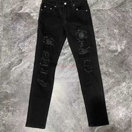 Designer Clothing Amires Jeans Denim Pants Amies Black Diamond Pierced Jeans Mode Homme Version Coréenne High Street Fashion Slim Élastique Petite Jambe Pantalon Hommes Distre