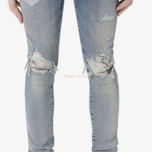 Designer Clothing Amires Jeans Denim Pants 839 Amies Trendy Brand with Wornout Holes Camouflage Stickers Large Damage Slim Fit Small Foot Elastic Jeans Mens High Str