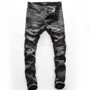 Vêtements de créateurs Amires Jeans Denim Pantalons Amies européens Marque Mode Jeans Jeunes hommes Slim Fit Leggings élastiques 2021 Printemps Été Nouvelle tendance en détresse déchiré Sk