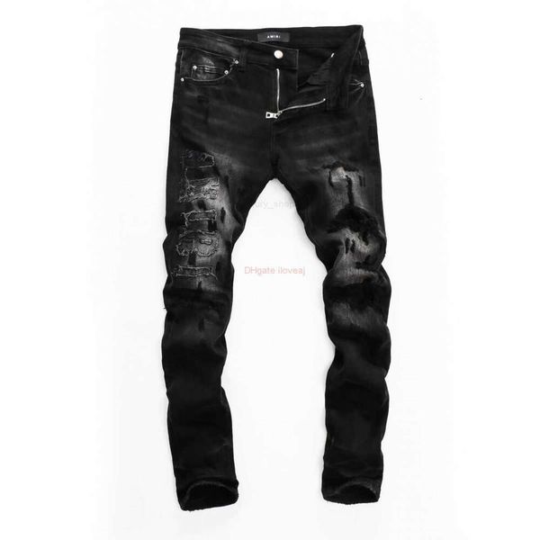 Vêtements de créateurs Amires Jeans Denim Pantalons Mode Hommes Amies Mens Wear Hole Patch Jeunes Serrés Imprimé Noir Casual Peau Déchirée En Détresse