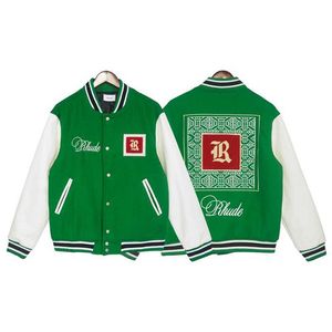 Designer Kleding Casual Jassen Rhude Patch Geborduurd Leer High Street Baseball Jack Amerikaans Trendy Heren Dames Casual Wollen Jack Dunne Streetwear