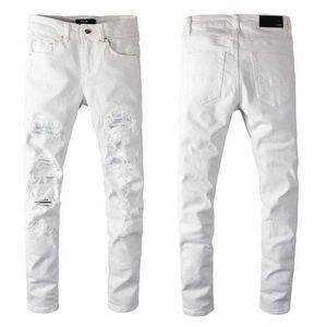 Ropa de diseñador Pantalones de mezclilla Amiiri 2023 Nueva tendencia Moda Slim Fit Pie pequeño Diamantes elásticos Jeans blancos Marca de moda Amiiri para hombre Angustiado rasgado Flaco
