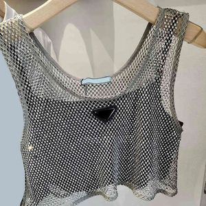 Designerkleding Mode Temperament Driehoek Badge Diamant Vest Jarretel Top Camis dames sexy mouwen Zomervest