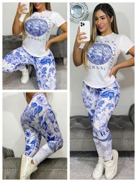 Designer Kleding voor Vrouwen Casual Korte Mouwen Afdrukken Roze Blauw Zwart Wit Broek Trainingspak Set Gratis Verzending