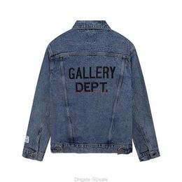 Designer Clothing Galleries Casual Coats Trendy Galleryes Depts Basic Broderie Washed Blue Damaged Denim Coat High Street Luxury Denim Jacket Trend Brand new